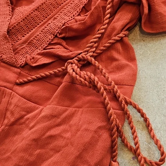 NWT Baltic Born Burnt Orange Maxi Flowy Vheck Dress Short Sleeve Sz 6 - Picture 4 of 9